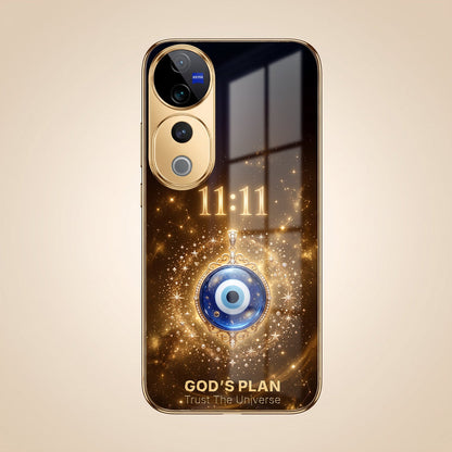 Vivo V40 Pro 5G God’s Plan Evil Eye Gold Electroplated Glass Phone Back Case