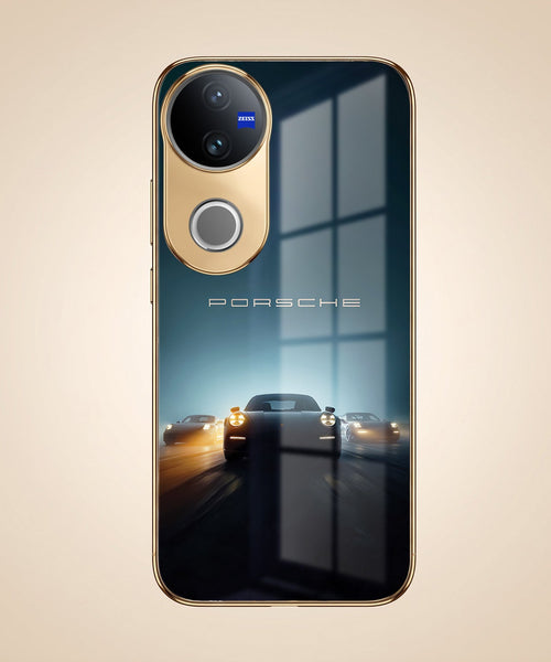 Vivo V50 5G Porsche Luxury Gold Electroplated Glass Phone Back Case