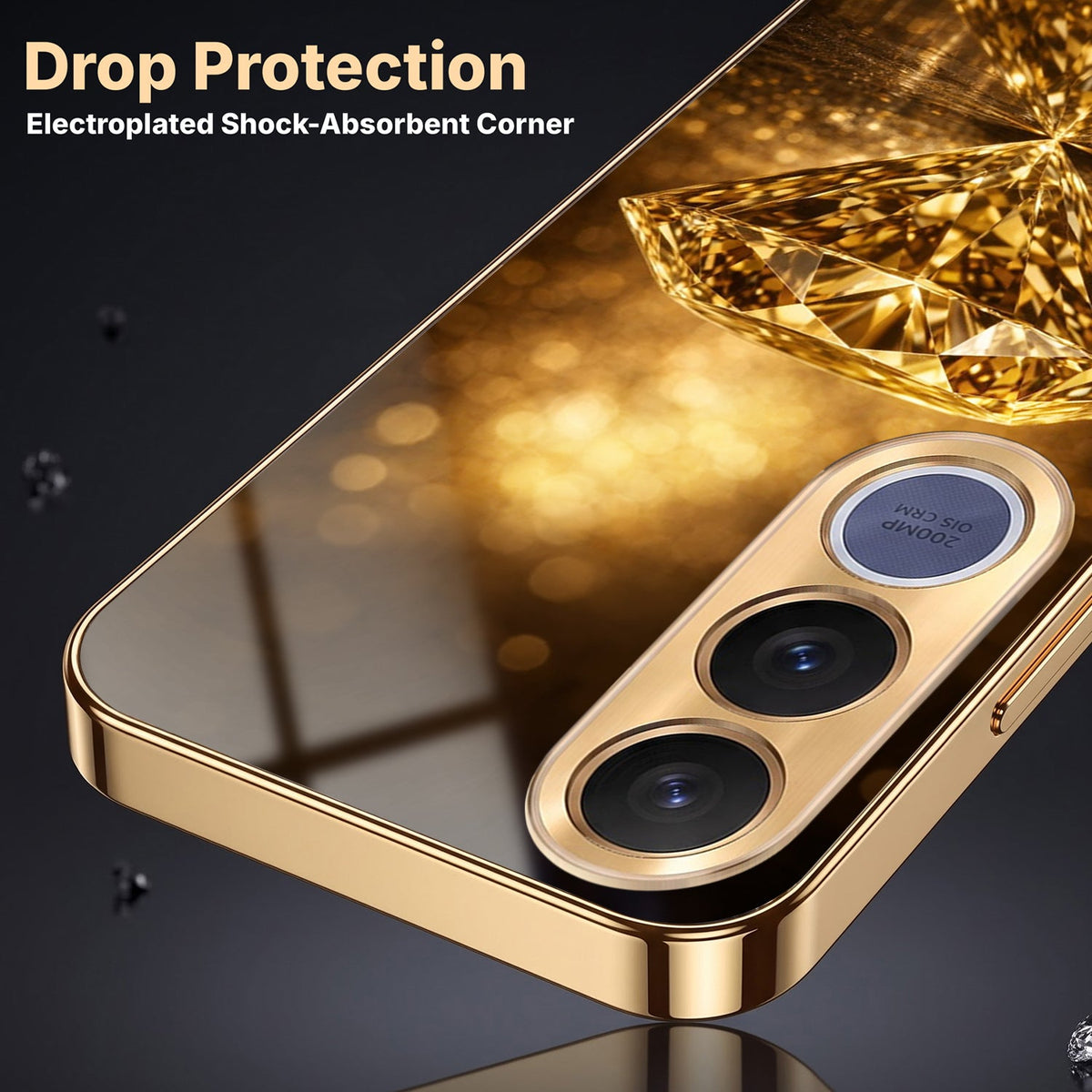 Vivo V70 FE 5G Golden Diamond Gold Electroplated Glass Phone Back Case