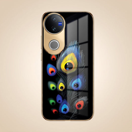 Vivo T4R 5G Multi-Feather Peacock Gold Electroplated Glass Phone Back Case