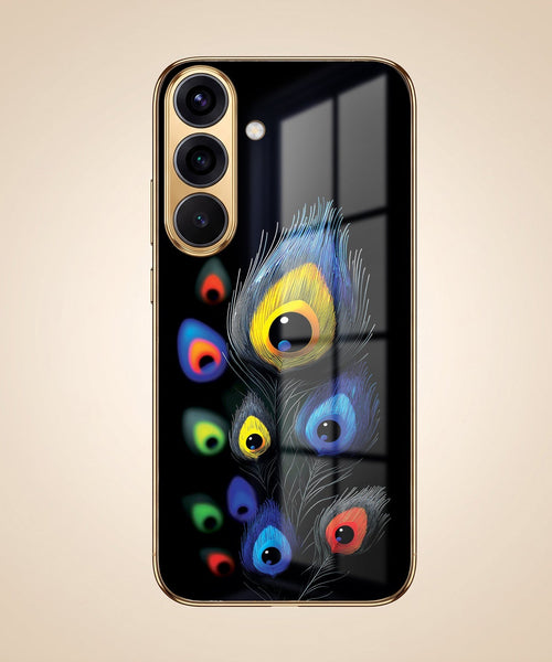 Samsung Galaxy A36 5G Premium Peacock Feather Gold Electroplated Glass Phone Back Case