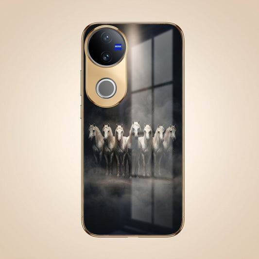 Vivo T4R 5G Running Horses Gold Electroplated Glass Phone Back Case