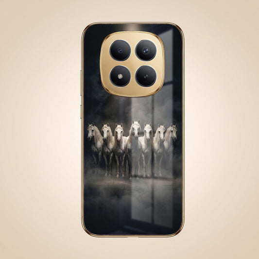 Redmi Note 15 Pro+ 5G Running Horses Gold Electroplated Glass Phone Back Case