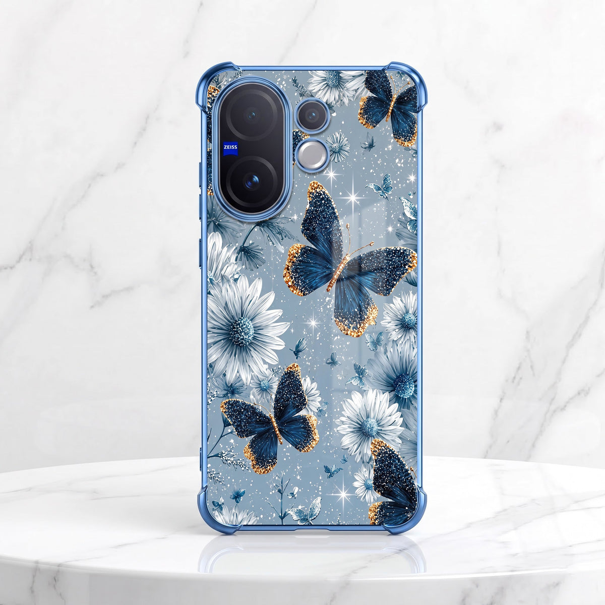 Vivo V60 5G Blue Butterfly Floral Airbags Printed Back Case