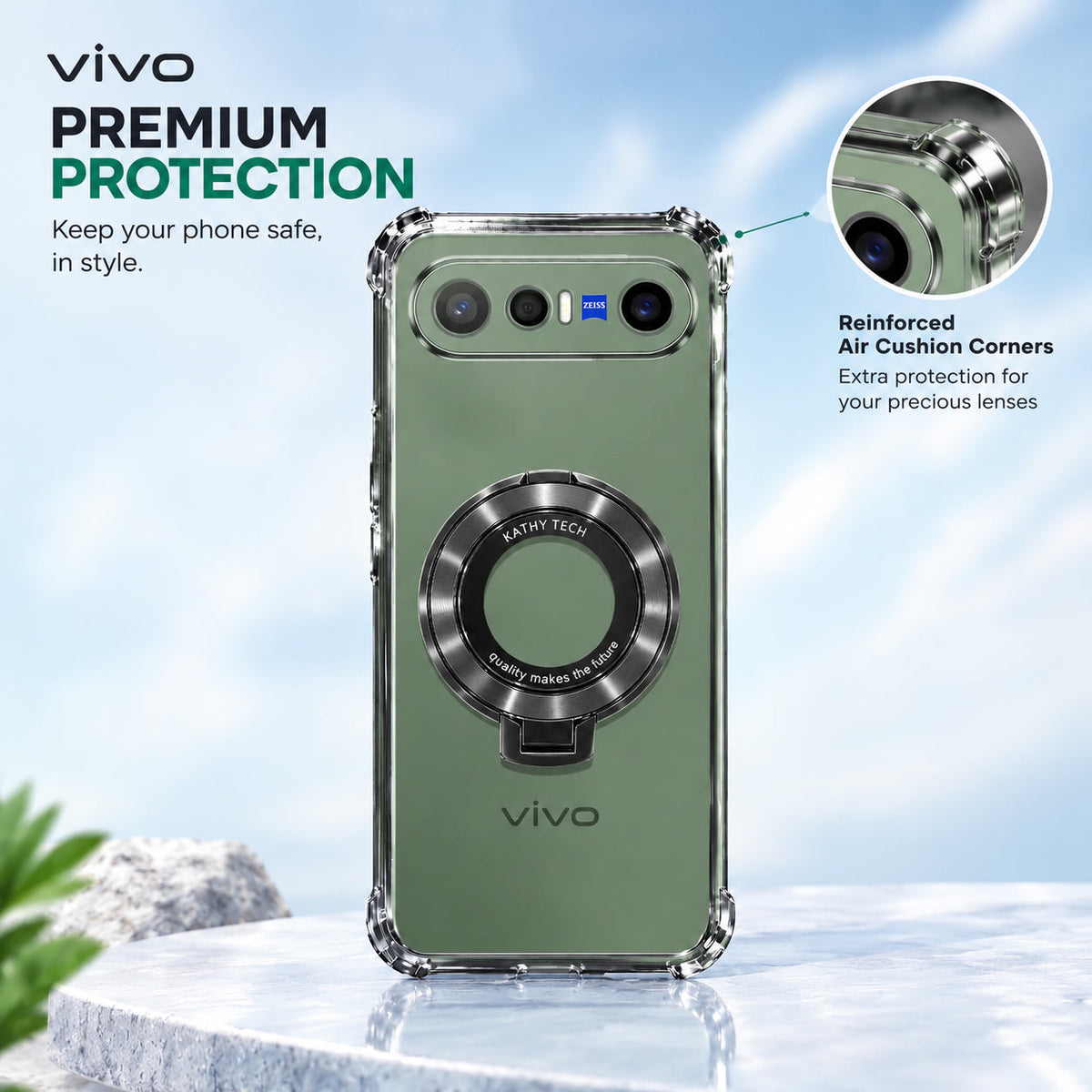Vivo X300 FE 5G Original Luxury Magnifier Ring Stand Shockproof Airbags Corner Case