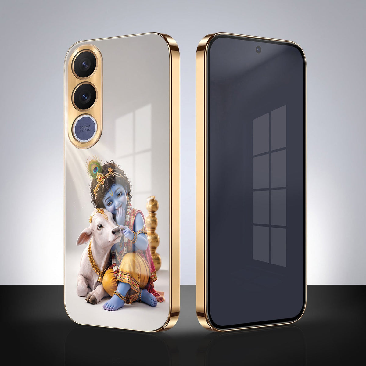 Vivo V70 FE 5G Bal Krishna Blessings Gold Electroplated Glass Phone Back Case