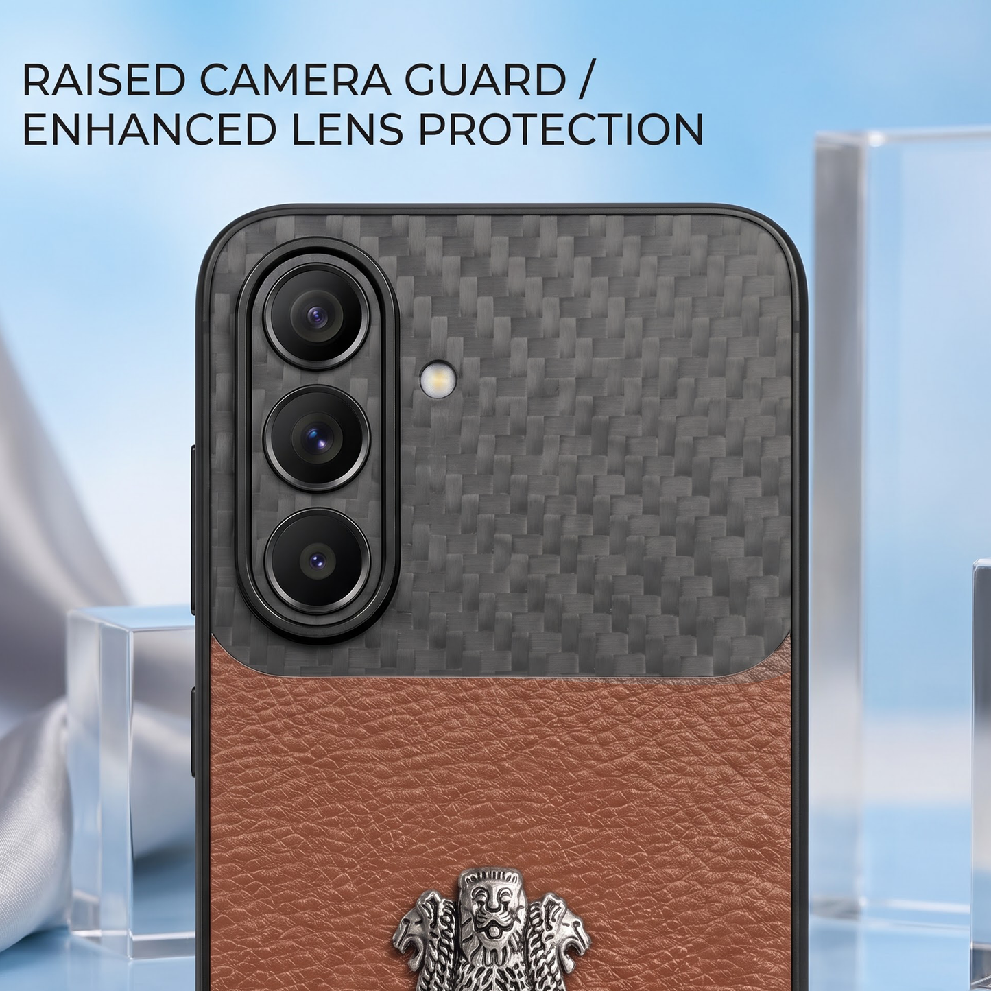 Samsung Galaxy A27 5G Satyamev Jayate Carbon Fiber Leather Hybrid Phone Case