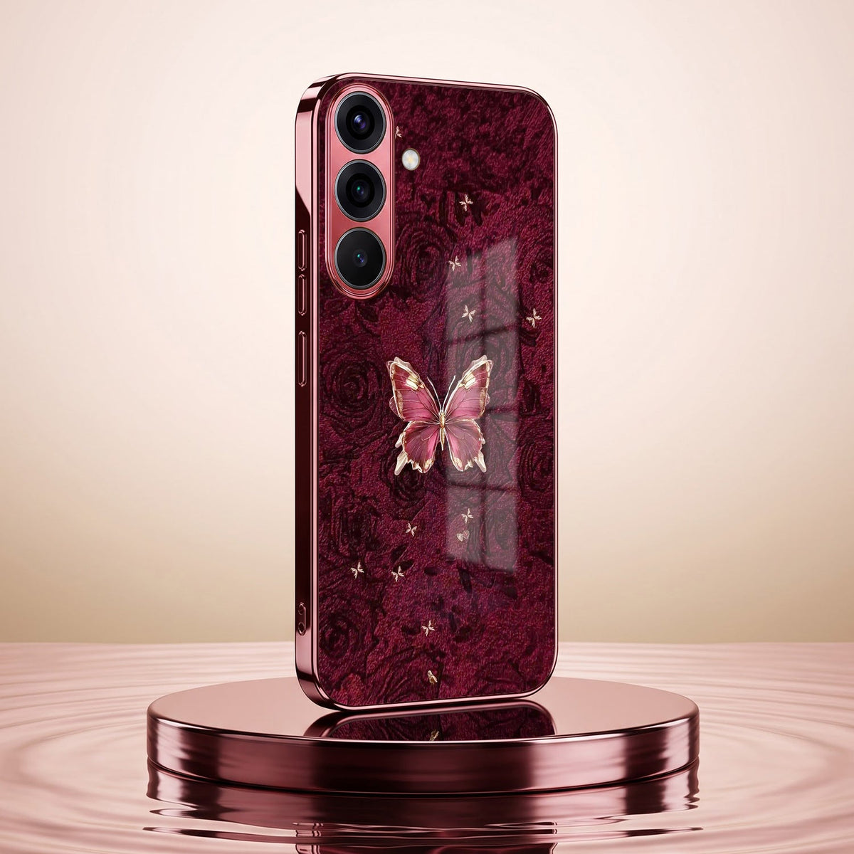 Samsung Galaxy A36 5G Butterfly Burgundy Electroplated Glass Back Case