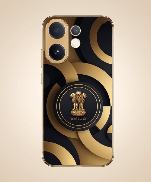 Vivo V60 5G Royal Emblem Gold Electroplated Glass Phone Back Case