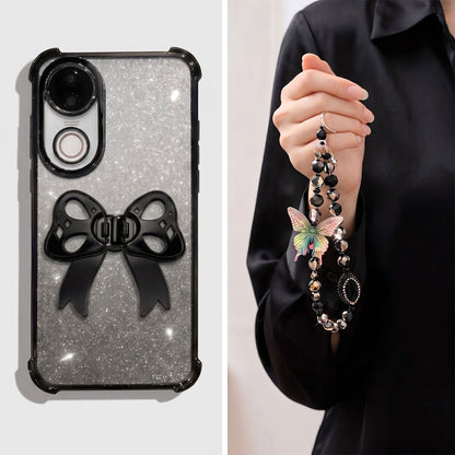 Vivo V50 5G Luxury Shimmer Airbag Bow Stand Case with Charm Strap