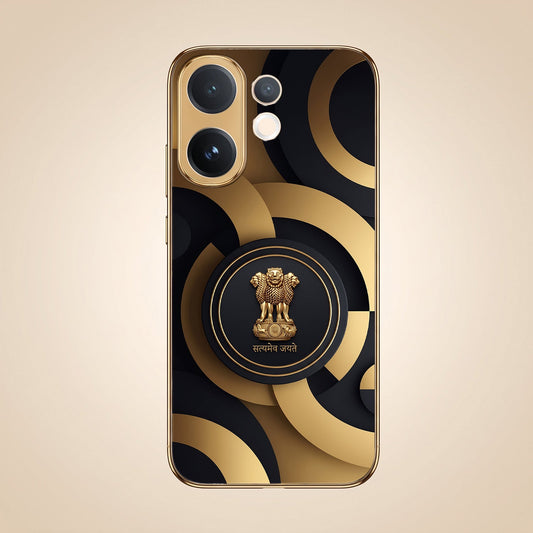Vivo V60e 5G Royal Emblem Gold Electroplated Glass Phone Back Case