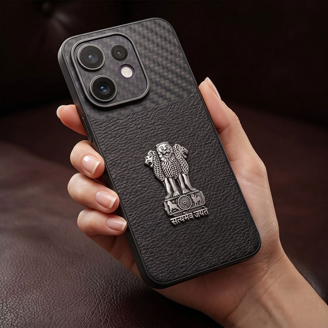 Oppo Reno 16 5G Satyamev Jayate Carbon Fiber Leather Hybrid Phone Case