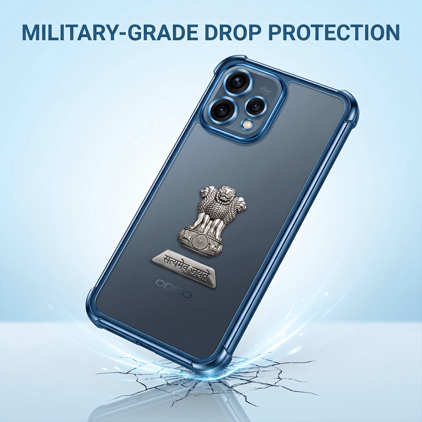 Oppo Reno 15 5G Satyamev Jayate 2-in-1 Emblem Transparent Shockproof Airbag Case