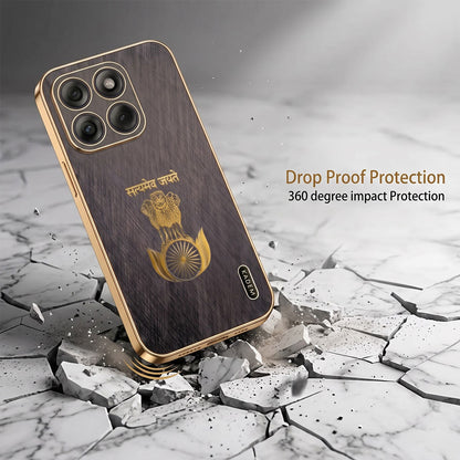 Motorola Edge 70 Fusion 5G Satyamev Jayate 3D Electroplated Frame Gold Thread Pattern Hard Back Case