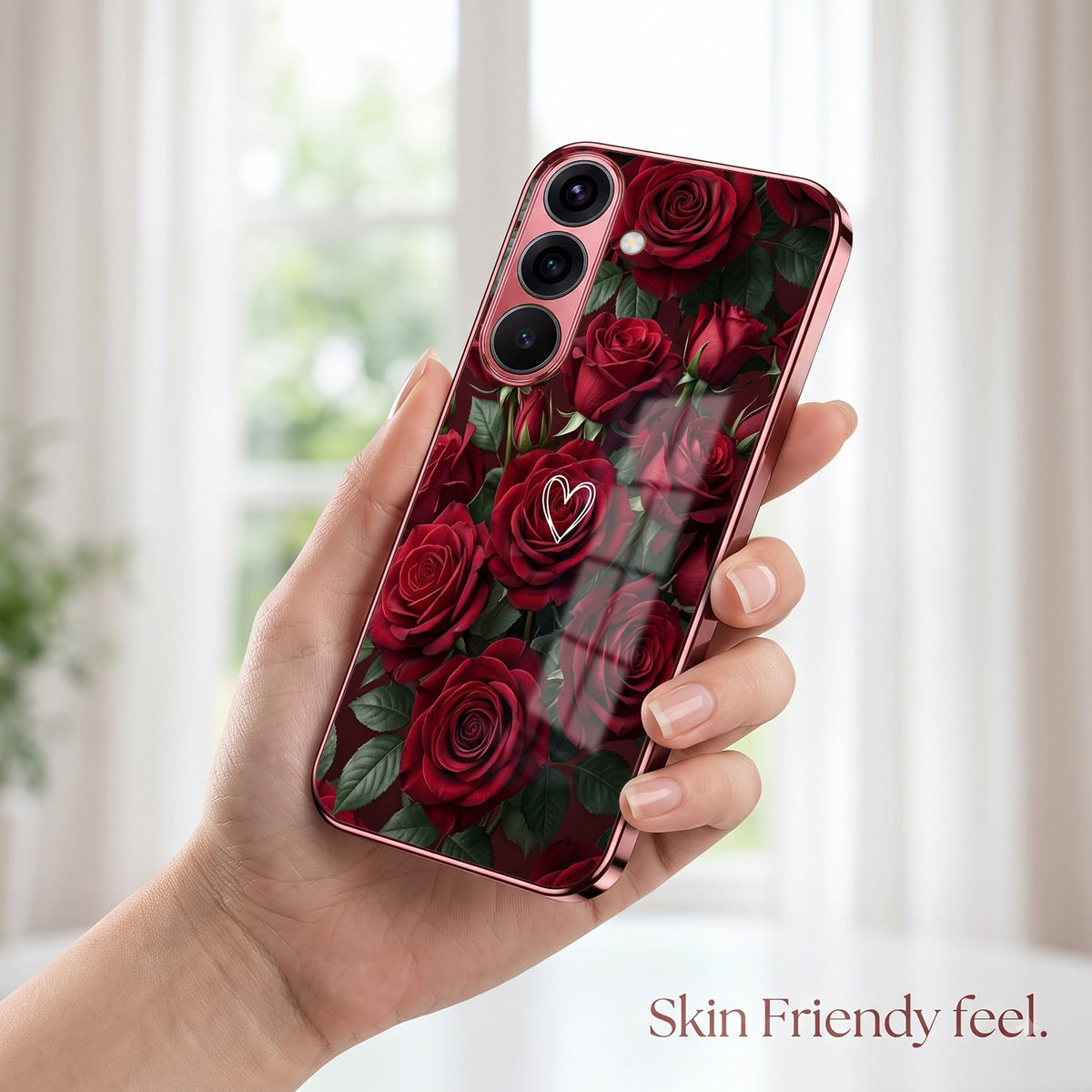 Samsung Galaxy A36 5G Rose Heart Burgundy Electroplated Glass Back Case