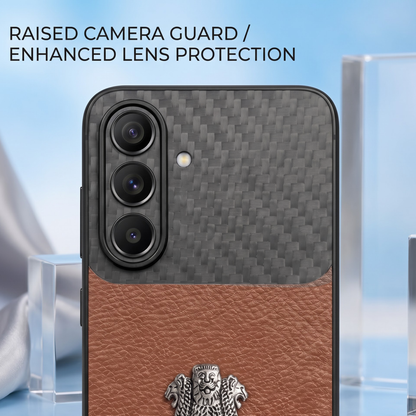 Samsung Galaxy A57 5G Satyamev Jayate Carbon Fiber Leather Hybrid Phone Case