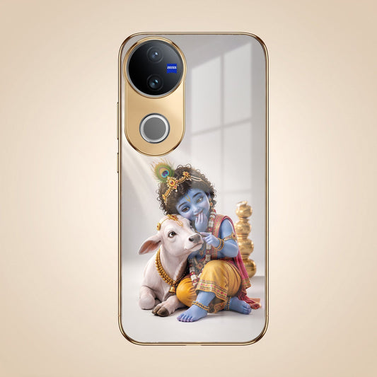 Vivo T4R 5G Bal Krishna Blessings Gold Electroplated Glass Phone Back Case