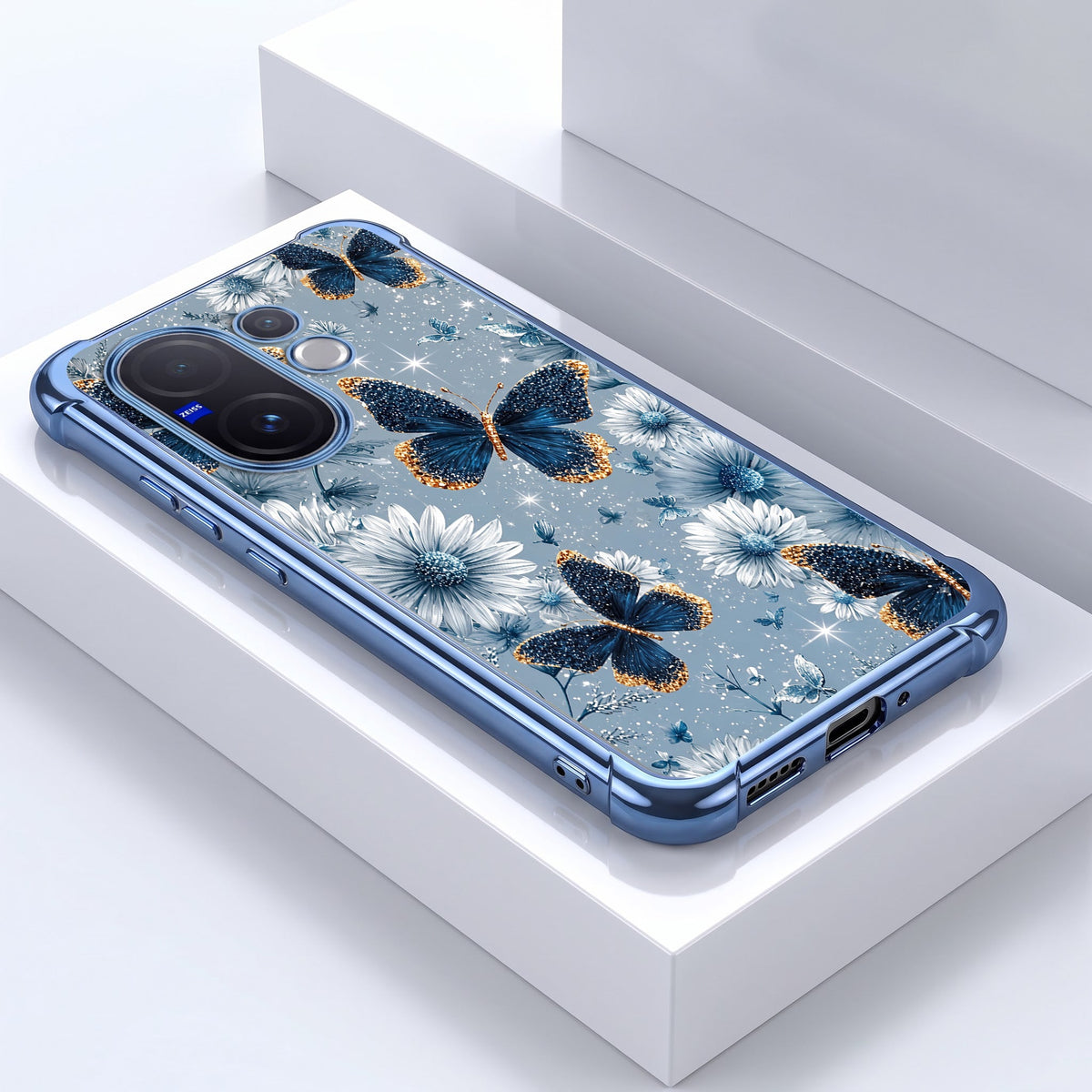 Vivo V60 5G Blue Butterfly Floral Airbags Printed Back Case