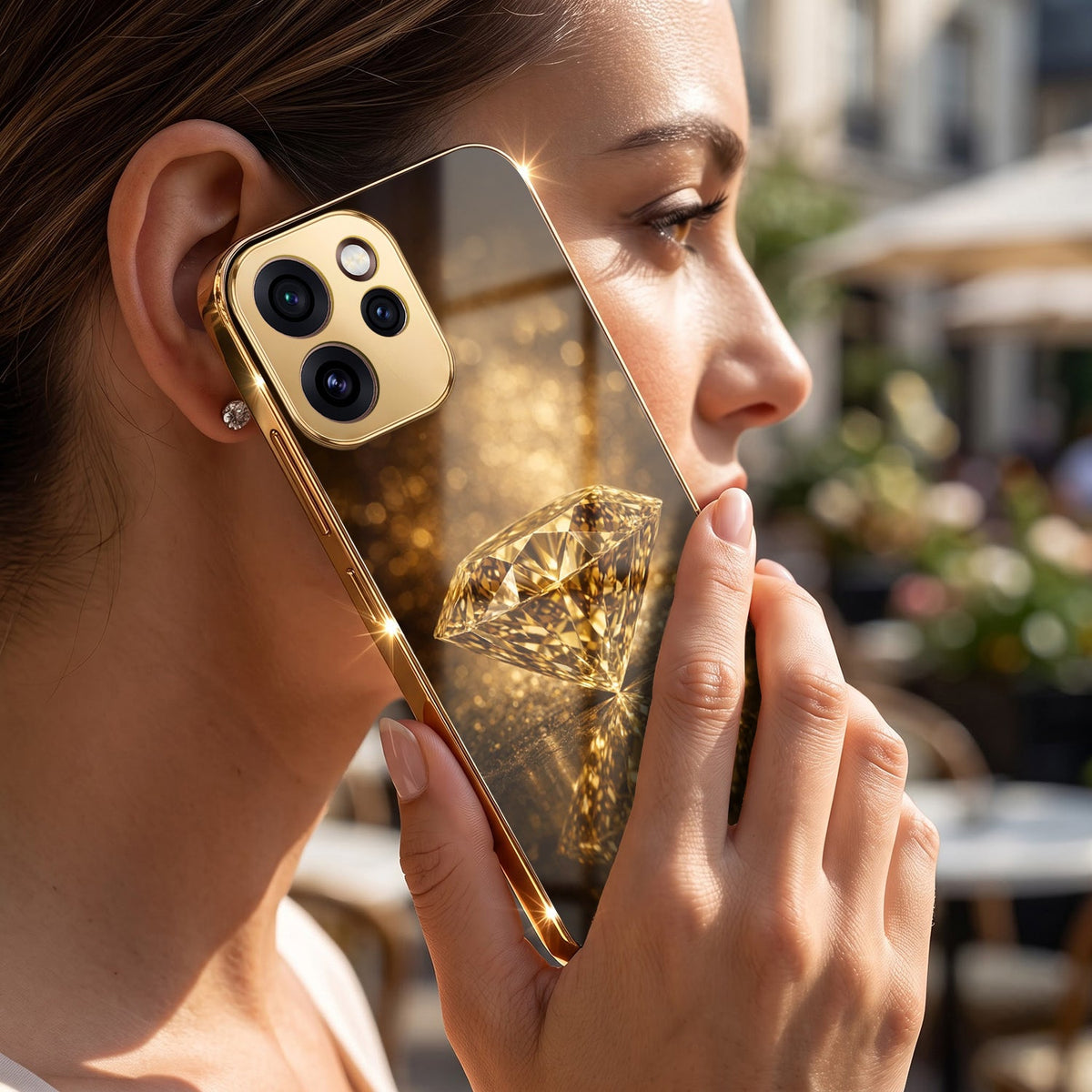 Oppo Reno 15 Pro Mini 5G Golden Diamond Gold Electroplated Glass Phone Back Case