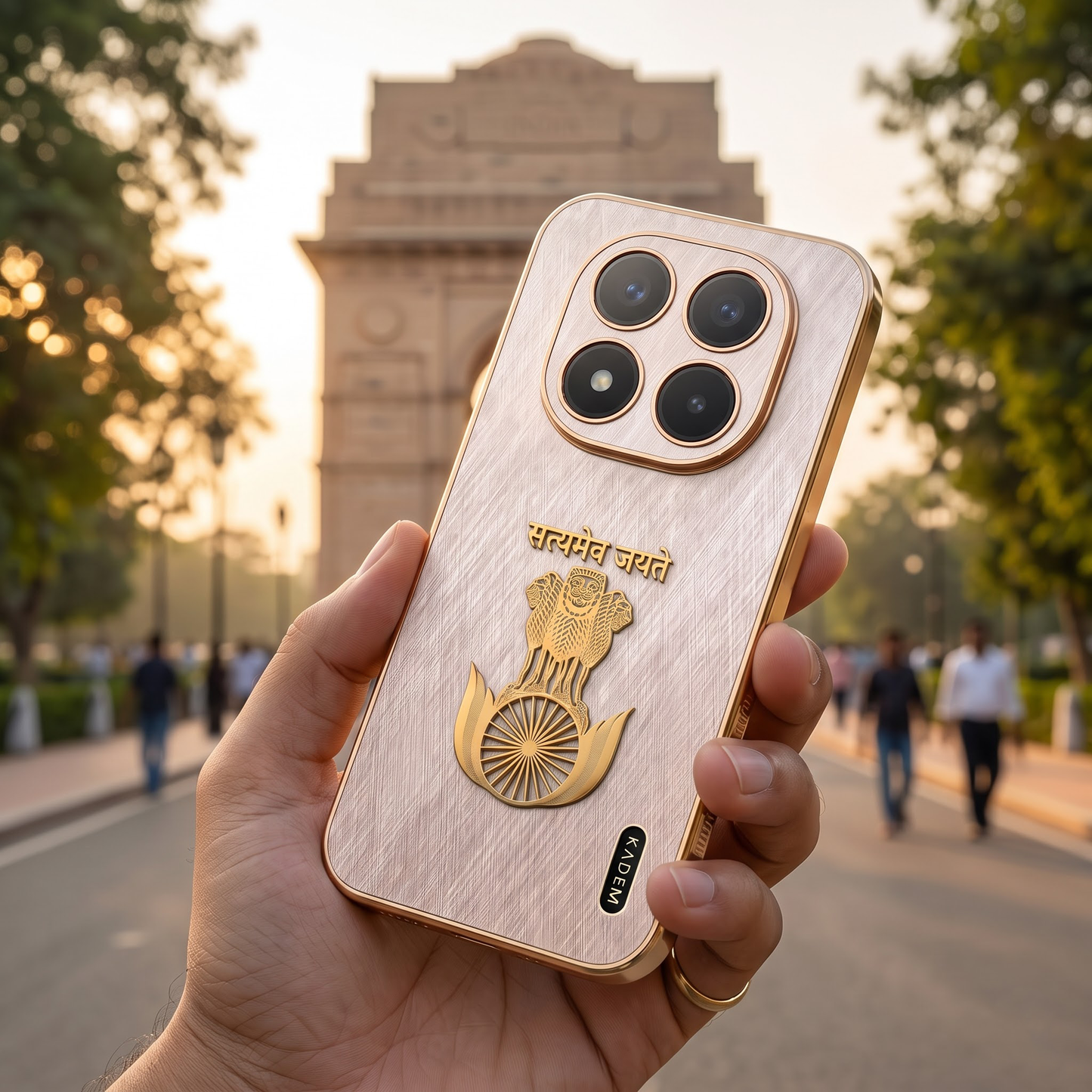 Redmi Note 15 Pro+ 5G Satyamev Jayate 3D Electroplated Frame Gold Thread Pattern Hard Back Case