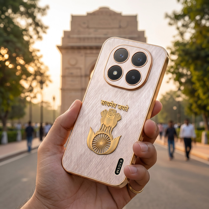 Redmi Note 15 Pro+ 5G Satyamev Jayate 3D Electroplated Frame Gold Thread Pattern Hard Back Case