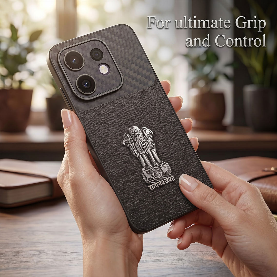 Oppo Reno 16 5G Satyamev Jayate Carbon Fiber Leather Hybrid Phone Case