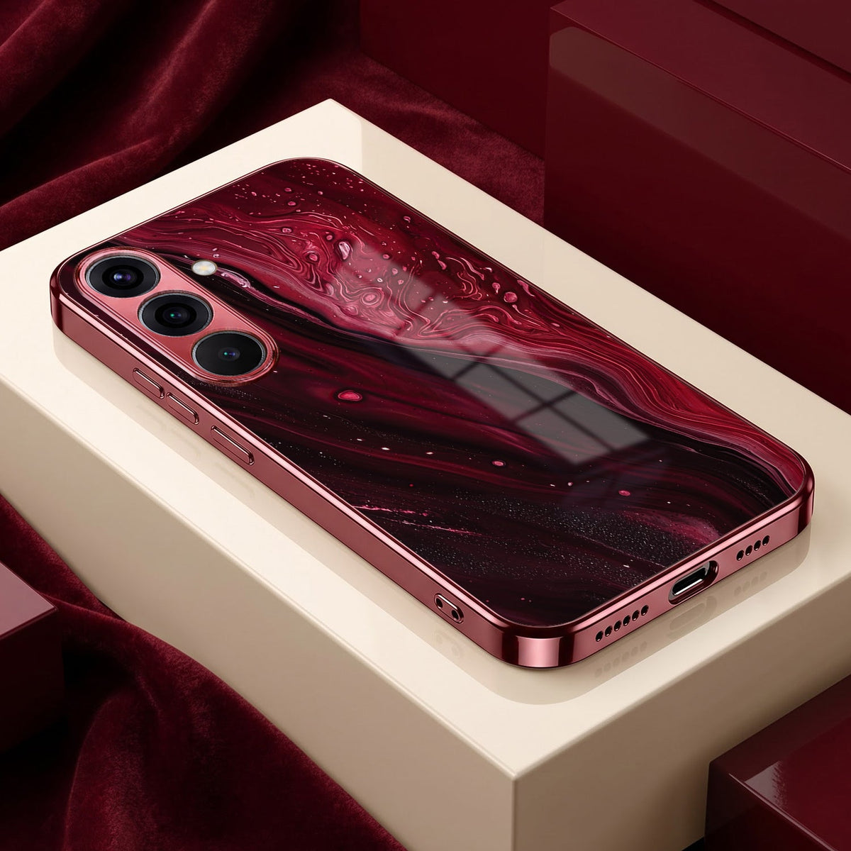Samsung Galaxy A56 5G Marble Burgundy Electroplated Glass Back Case