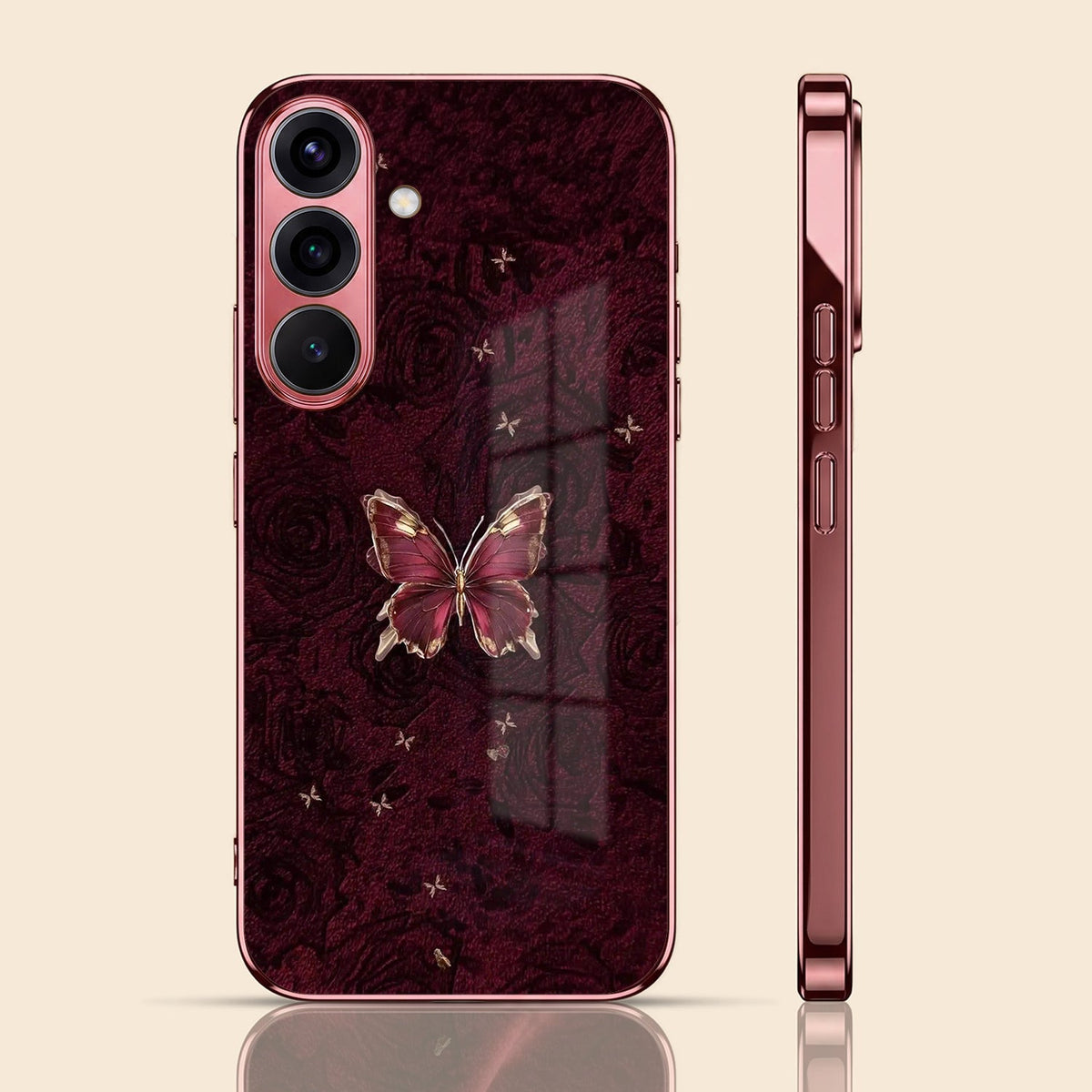 Samsung Galaxy A36 5G Butterfly Burgundy Electroplated Glass Back Case