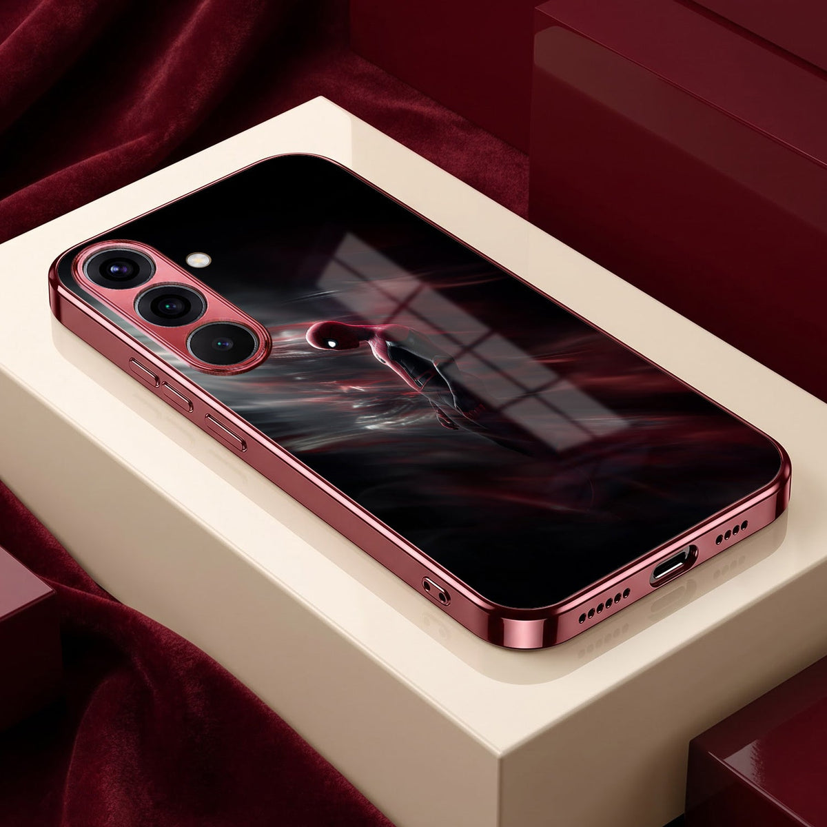 Samsung Galaxy A56 5G Crimson Spider Burgundy Electroplated Glass Back Case