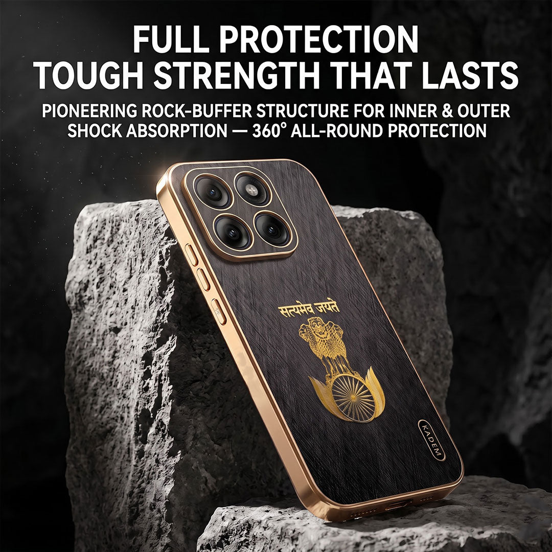 Motorola Edge 70 Fusion 5G Satyamev Jayate 3D Electroplated Frame Gold Thread Pattern Hard Back Case