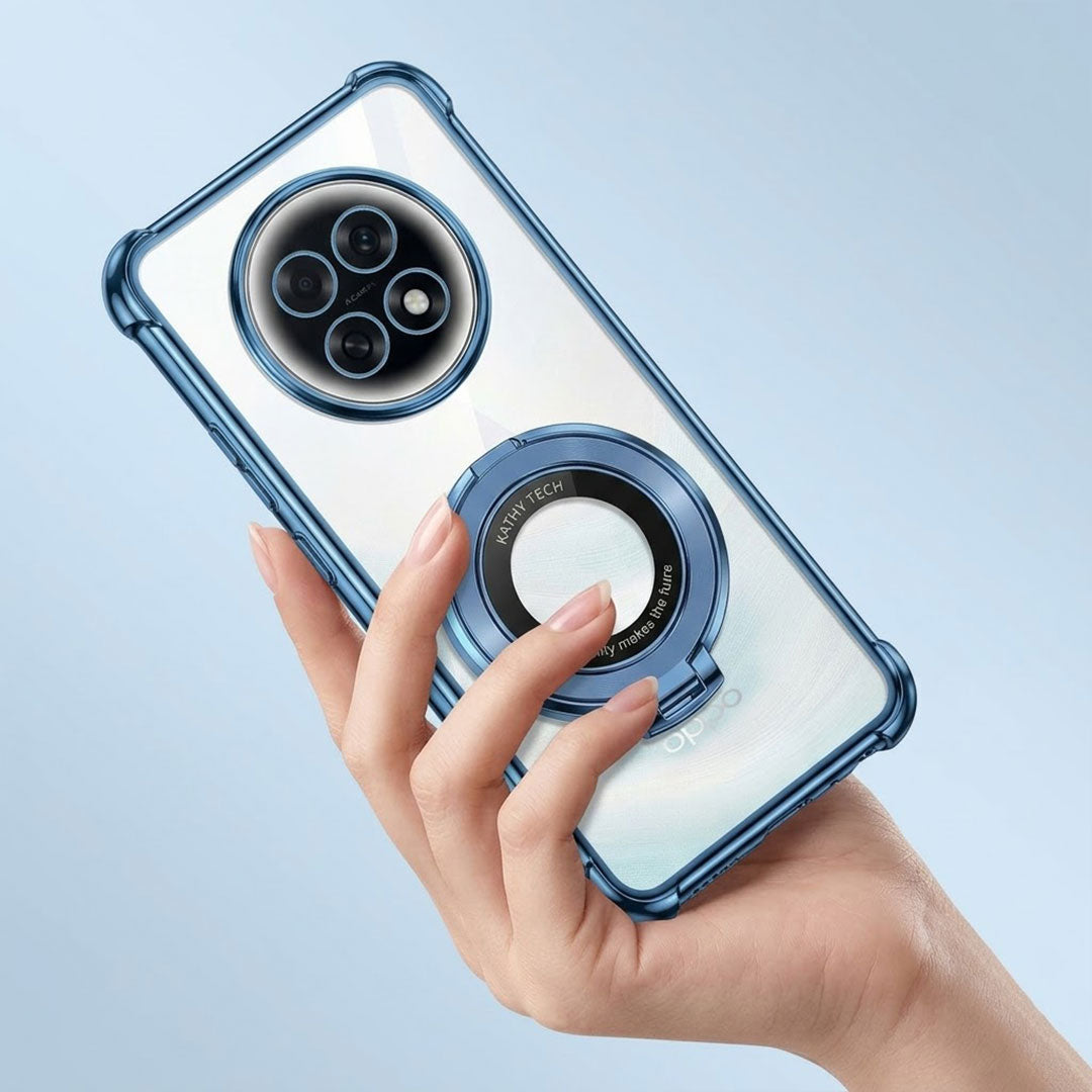 Oppo F31 Pro+ 5G Original Luxury Magnifier Ring Stand Shockproof Airbags Corner Case (Buy 1 Get 1 Free Surprise Cover)