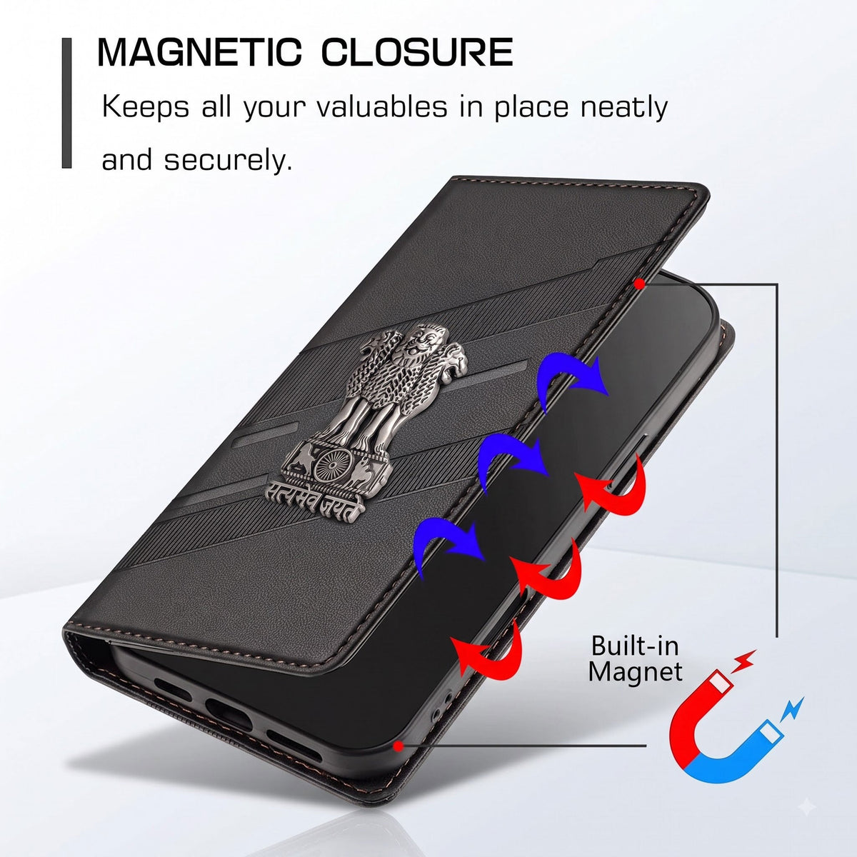 Redmi Note 14 Pro Plus 5G Satyamev Jayate 3D Emblem Magnetic Flip Wallet Case