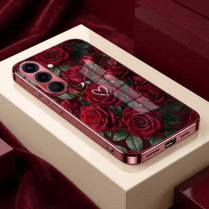 Samsung Galaxy A36 5G Rose Heart Burgundy Electroplated Glass Back Case