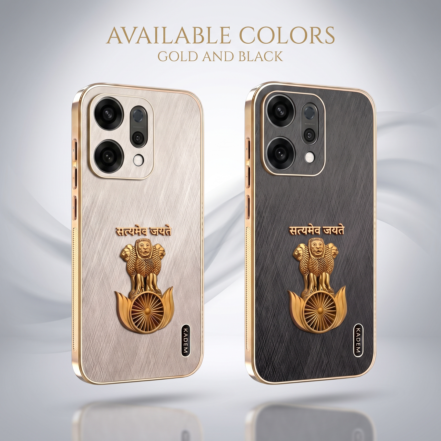 Oppo Reno 14 Satyamev Jayate 3D Electroplated Frame Gold Thread Pattern Hard Back Case