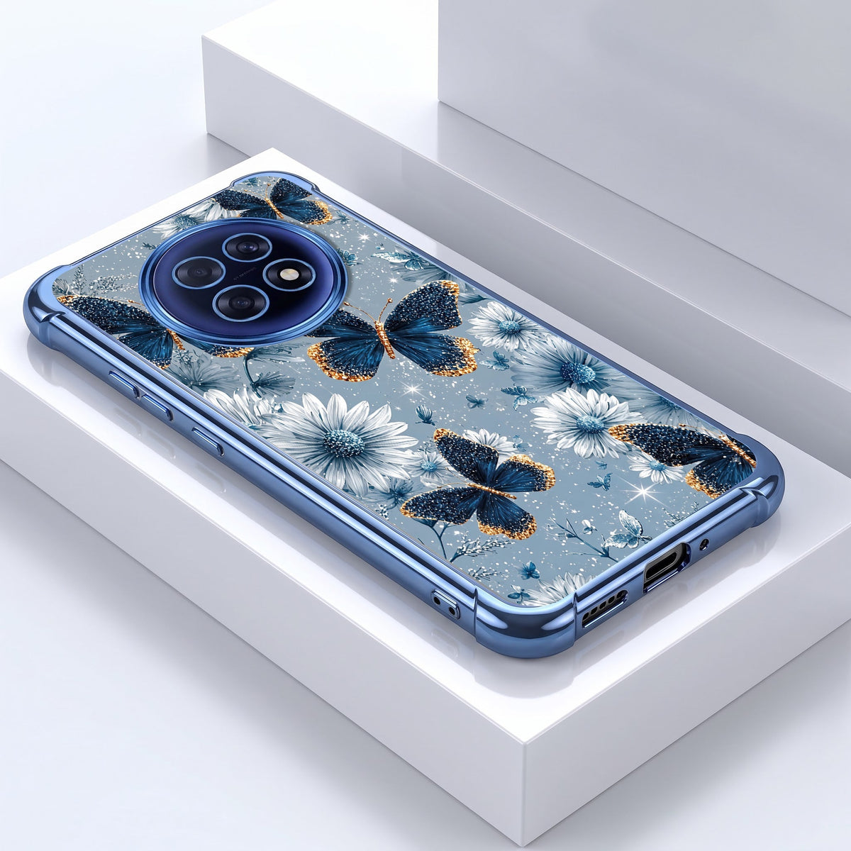 Oppo F31 Pro+ 5G Blue Butterfly Floral Airbags Printed Back Case