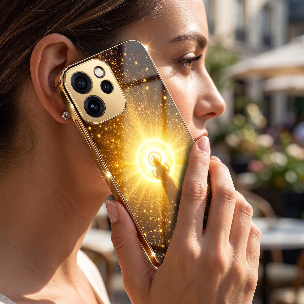 Oppo Reno 15 Pro Mini 5G Lakshmi Sacred Gold Electroplated Glass Phone Back Case