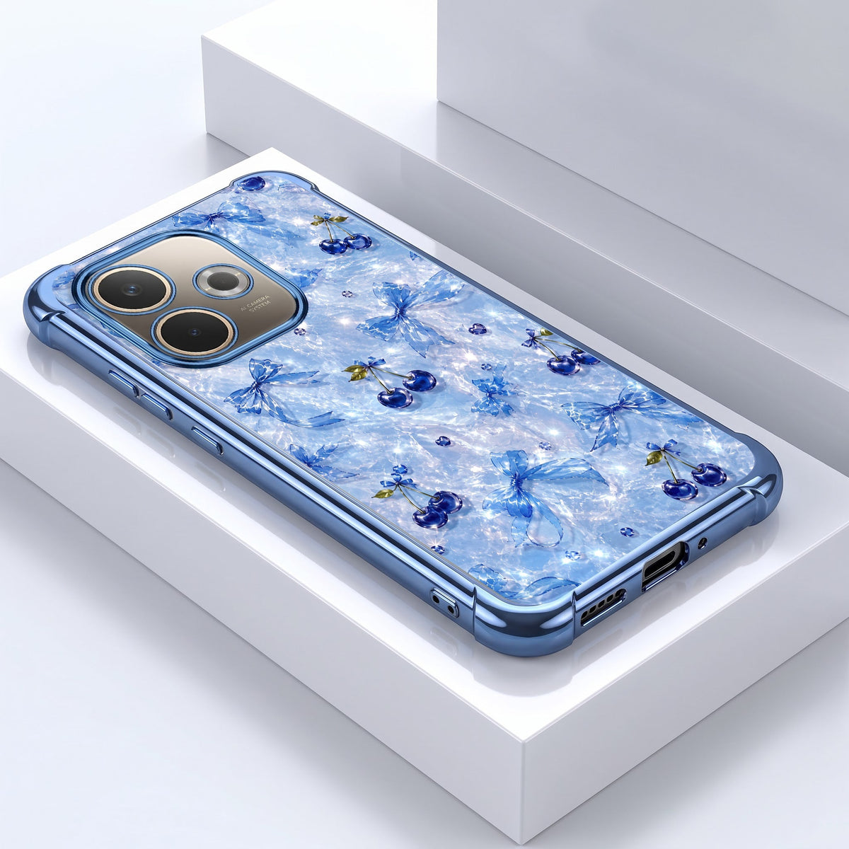 Oppo A5 Pro 5G Blue Cherry Airbags Printed Back Case