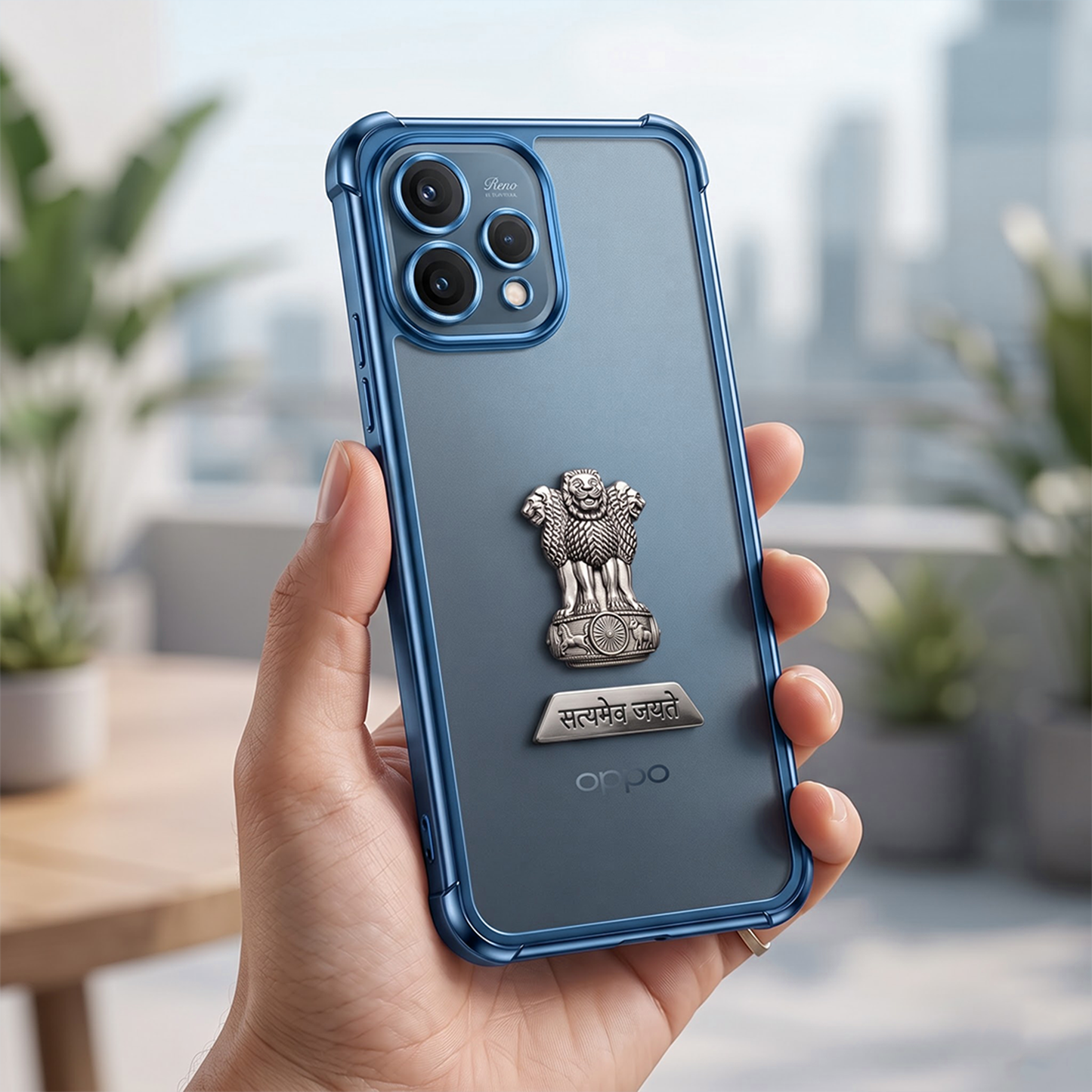 Oppo Reno 15 5G Satyamev Jayate 2-in-1 Emblem Transparent Shockproof Airbag Case