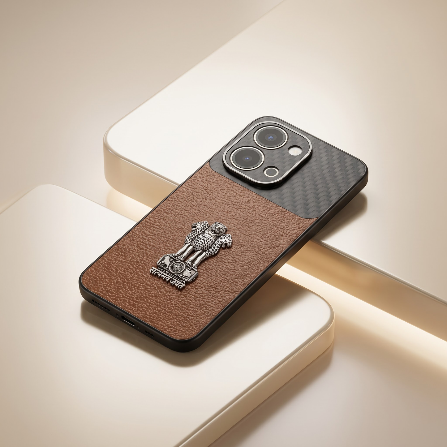 Vivo T5x 5G  Satyamev Jayate Carbon Fiber Leather Hybrid Phone Case