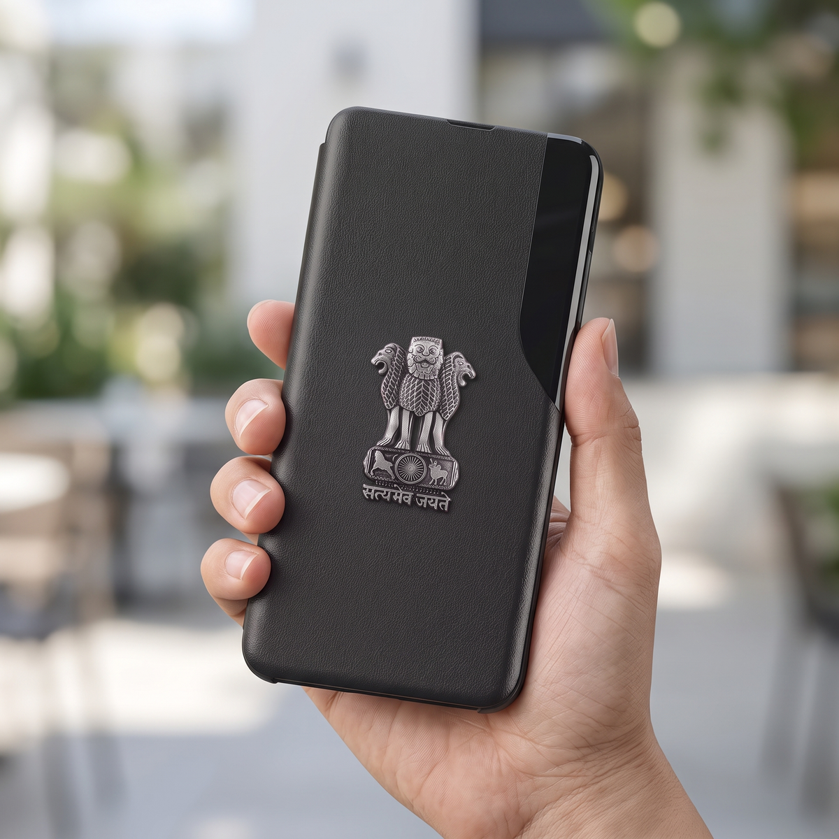 Vivo T3 Pro 5G Metal Emblem Satyamev Jayate Half Window Leather Flip Case
