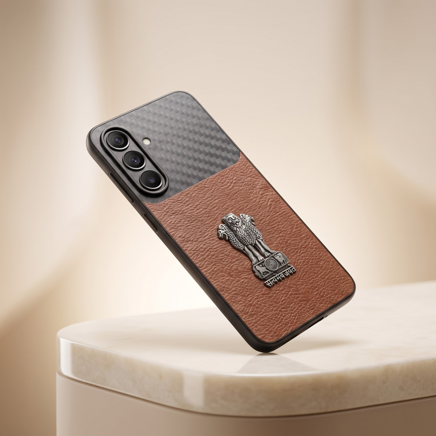 Samsung Galaxy A57 5G Satyamev Jayate Carbon Fiber Leather Hybrid Phone Case