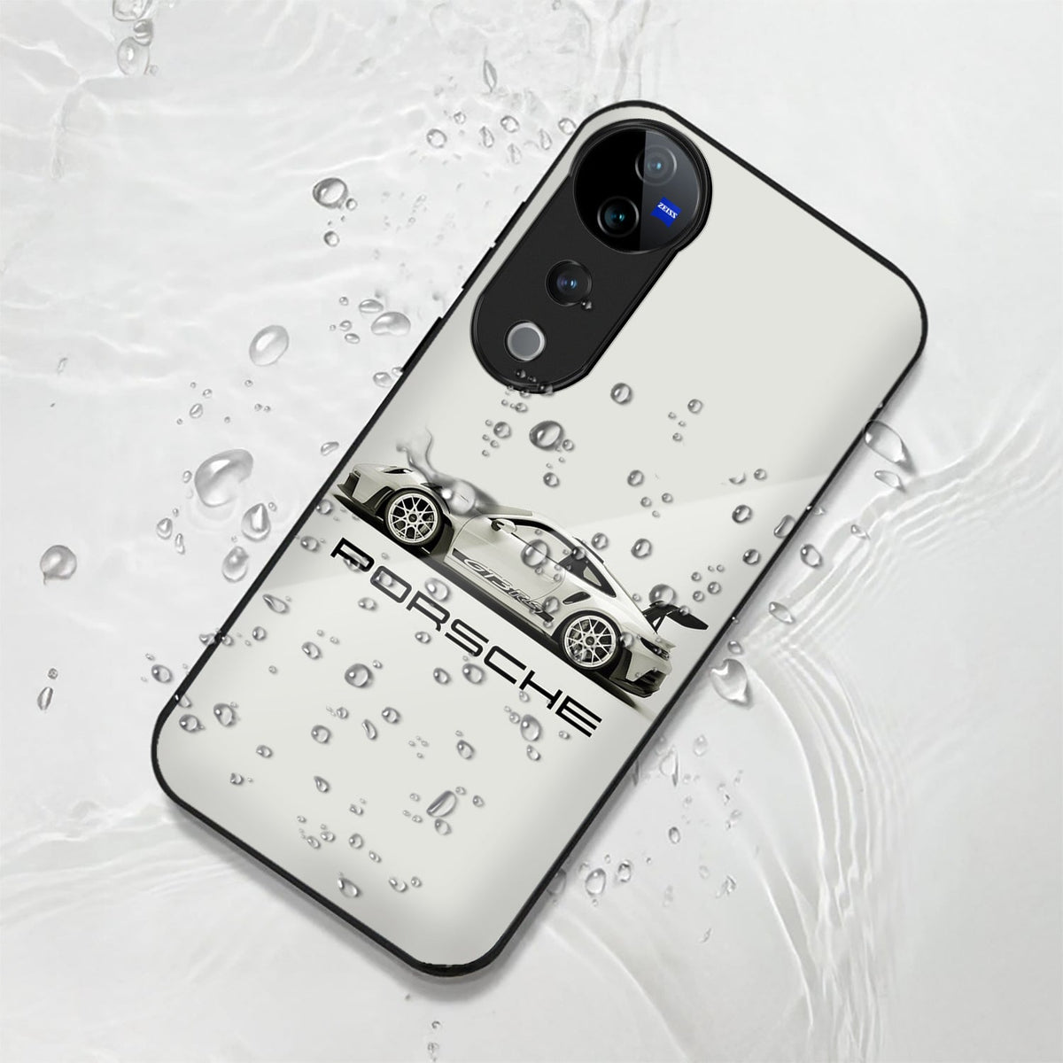 Vivo V40 Pro 5G Premium Acrylic Shockproof Glass Back Case (White Porsche)