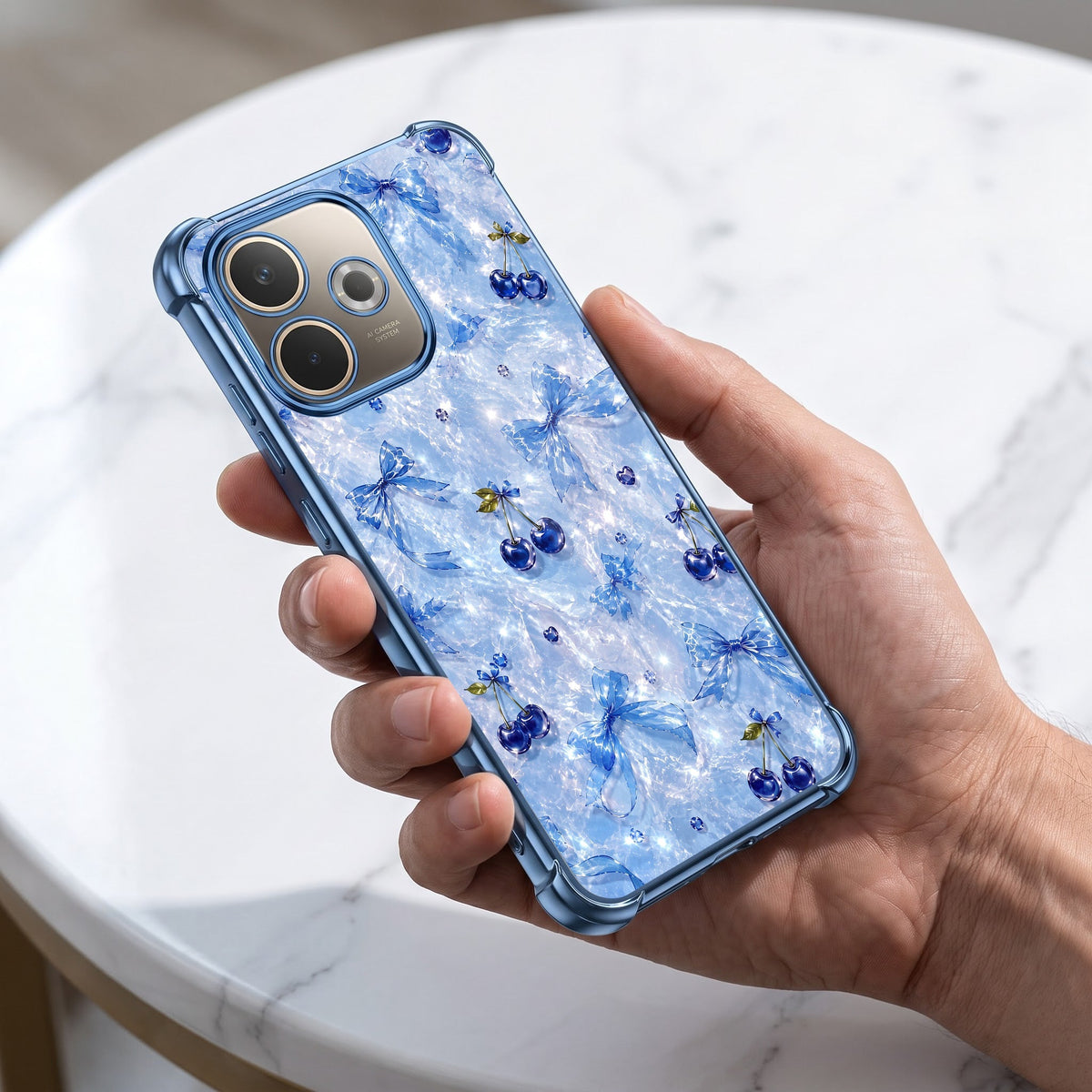 Oppo A5 Pro 5G Blue Cherry Airbags Printed Back Case