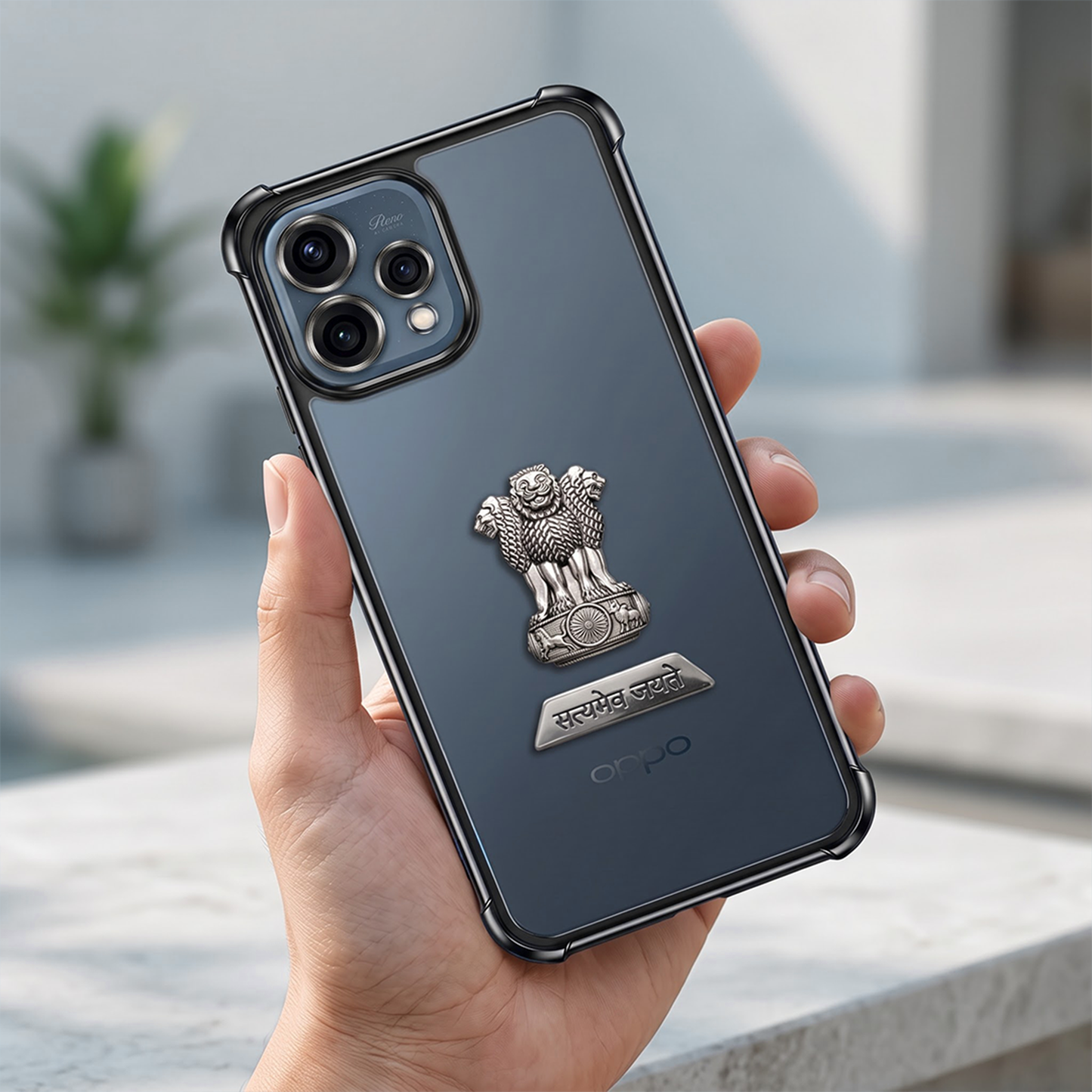 Oppo Reno 15 5G Satyamev Jayate 2-in-1 Emblem Transparent Shockproof Airbag Case