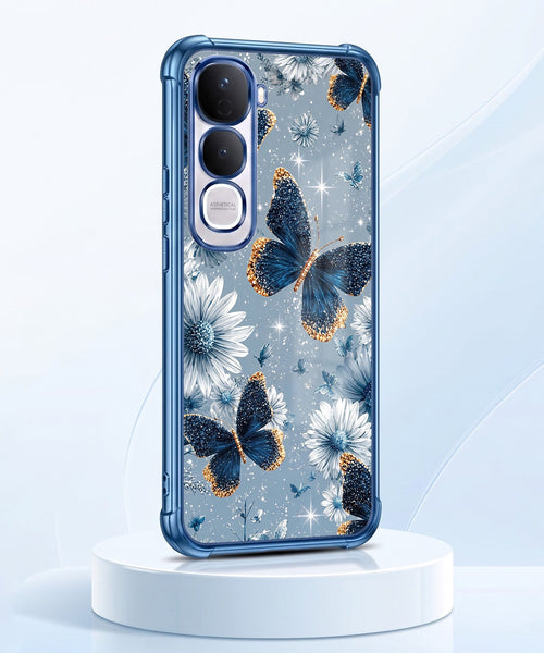 Vivo Y400 Pro 5G Blue Butterfly Floral Airbags Printed Back Case