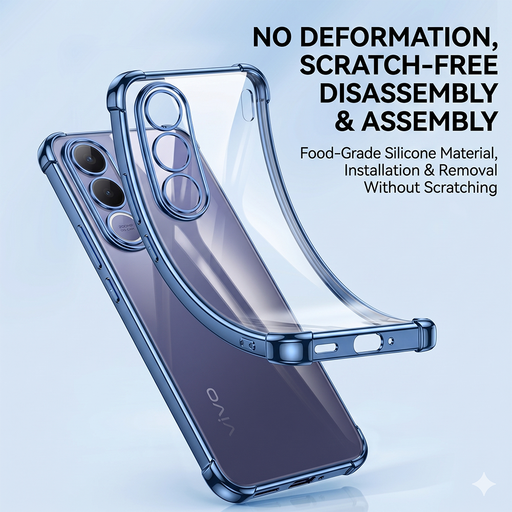 Vivo V70 FE 5G Anti-Yellow Electroplating Transparent Airbags Case