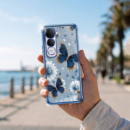 Vivo Y400 Pro 5G Blue Butterfly Floral Airbags Printed Back Case