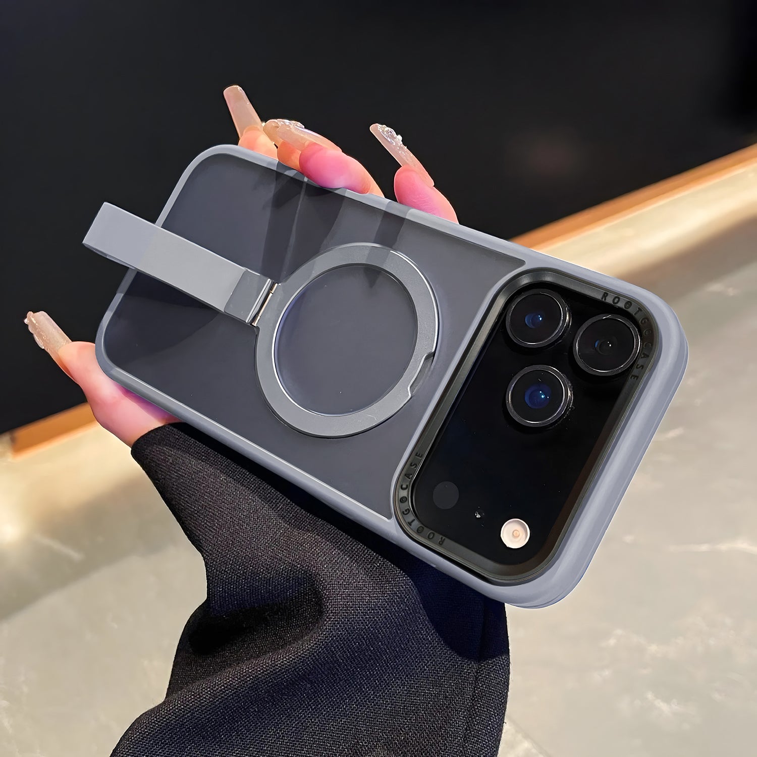 Slim profile shockproof case for iPhone 17 Pro and Pro Max.

