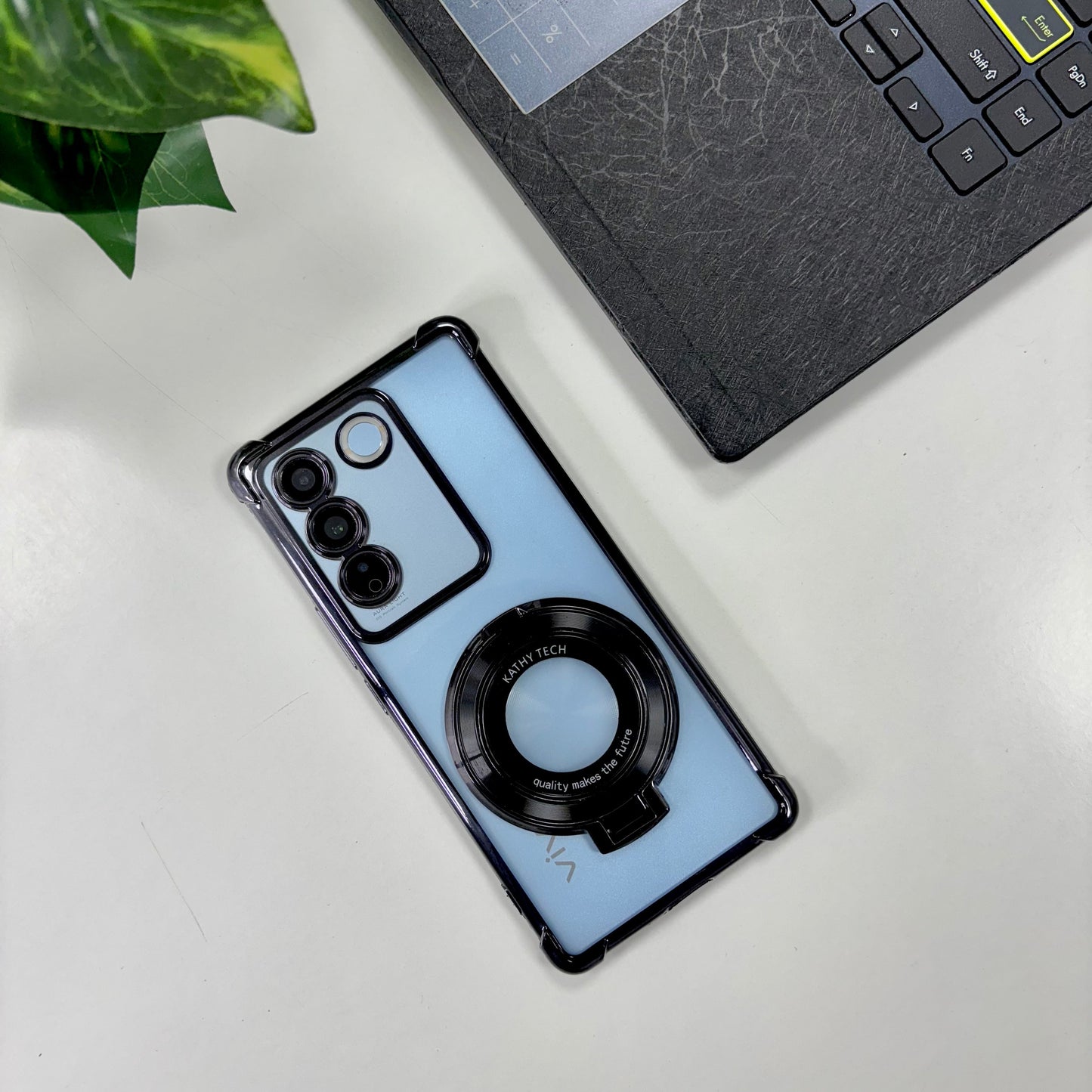 Vivo V27 5G Original Luxury Magnifier Ring Stand Shockproof Airbags Corner Case