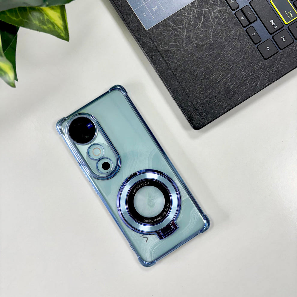 Vivo V40 Pro 5G Original Luxury Magnifier Ring Stand Shockproof Airbags Corner Case